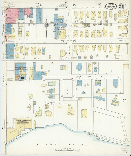 Sanborn Fire Insurance Map from Miami, Dade County, Florida (1914), Sheet #0028 - Historic Sanborn Fire Insurance Map Print, vintage old map wall art, antique decor, genealogy gift, Florida Florida map
