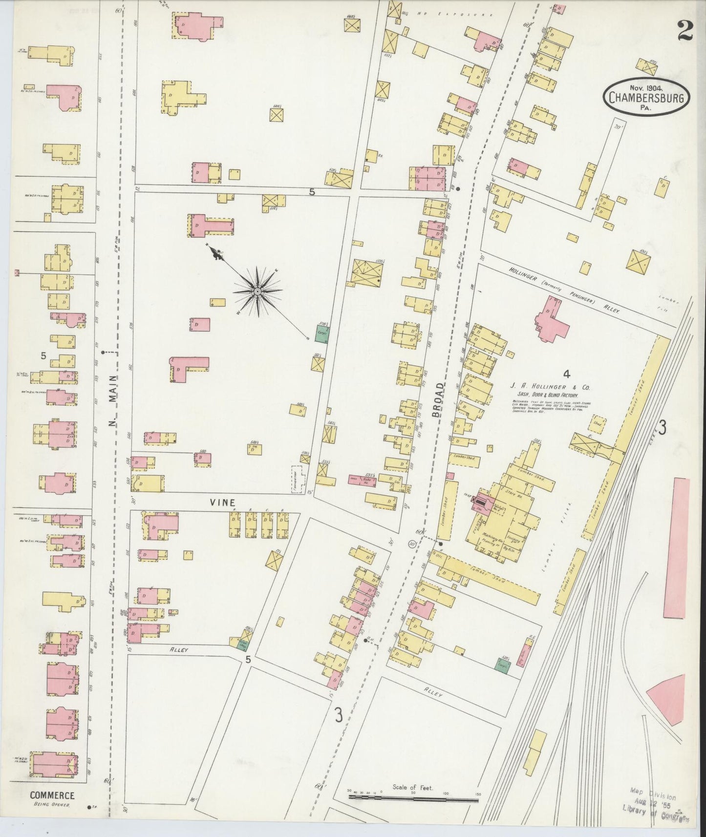 Sanborn Fire Insurance Map from Chambersburg, Franklin County, Pennsylvania (1904), Sheet #0002 - Historic Sanborn Fire Insurance Map Print, vintage old map wall art, antique decor, genealogy gift, Pennsylvania Pennsylvania map