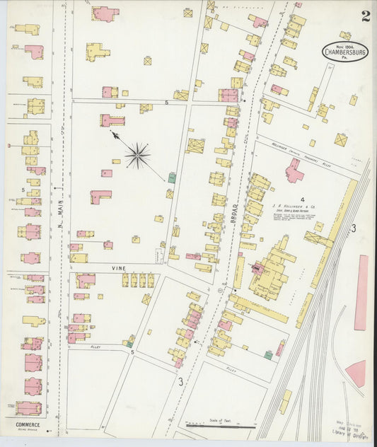 Sanborn Fire Insurance Map from Chambersburg, Franklin County, Pennsylvania (1904), Sheet #0002 - Historic Sanborn Fire Insurance Map Print, vintage old map wall art, antique decor, genealogy gift, Pennsylvania Pennsylvania map