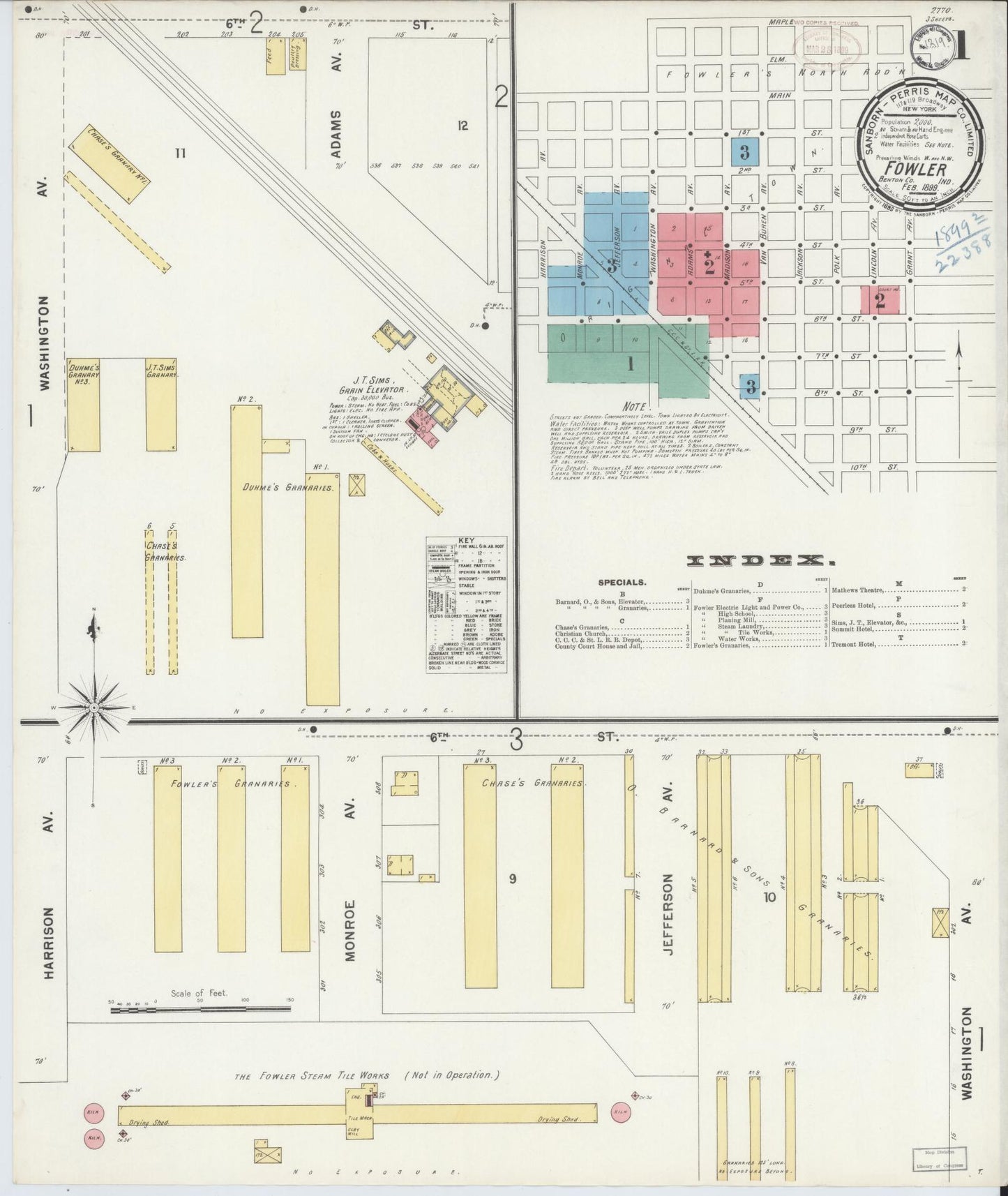 Sanborn Fire Insurance Map from Fowler, Benton County, Indiana (1899), Sheet #0001 - Complete Map Set gallery image, historic Sanborn map, vintage wall art, Indiana Indiana