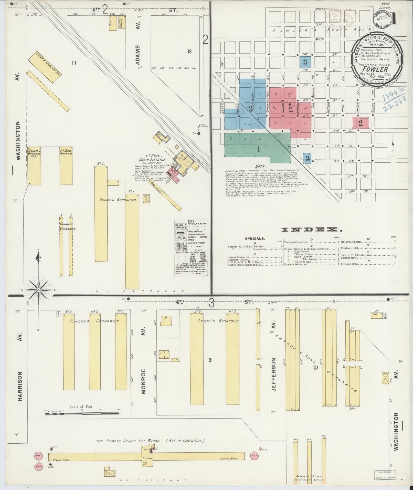 Sanborn Fire Insurance Map from Fowler, Benton County, Indiana (1899), Sheet #0001 - Complete Map Set gallery image, historic Sanborn map, vintage wall art, Indiana Indiana