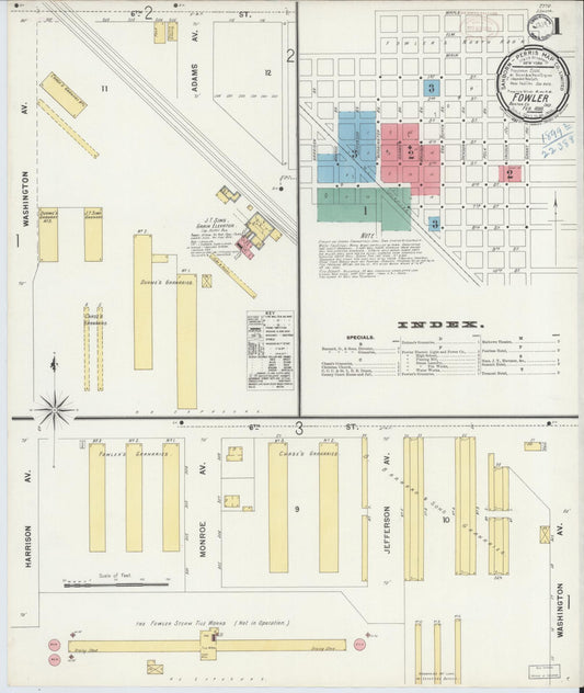 Sanborn Fire Insurance Map from Fowler, Benton County, Indiana (1899), Sheet #0001 - Complete Map Set gallery image, historic Sanborn map, vintage wall art, Indiana Indiana
