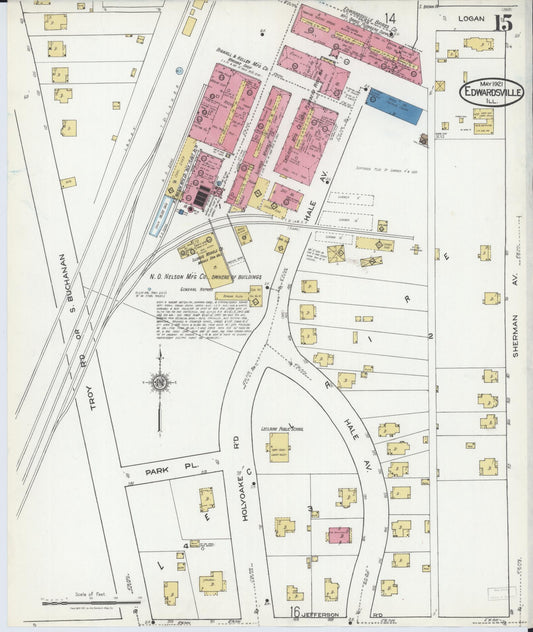 Sanborn Fire Insurance Map from Edwardsville, Madison County, Illinois (1921), Sheet #0015 - Historic Sanborn Fire Insurance Map Print, vintage old map wall art, antique decor, genealogy gift, Illinois Illinois map
