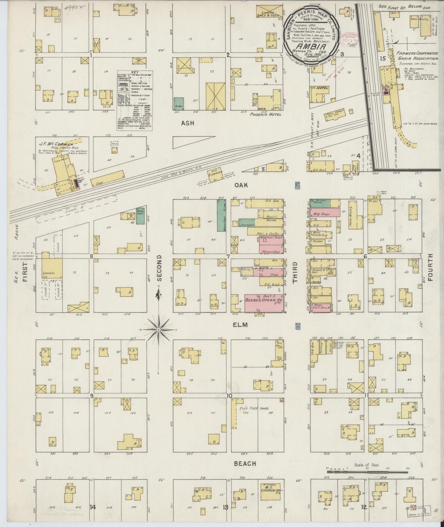 Sanborn Fire Insurance Map from Ambia, Benton County, Indiana (1895), Sheet #0001 - Historic Sanborn Fire Insurance Map Print, vintage old map wall art, antique decor, genealogy gift, Indiana Indiana map