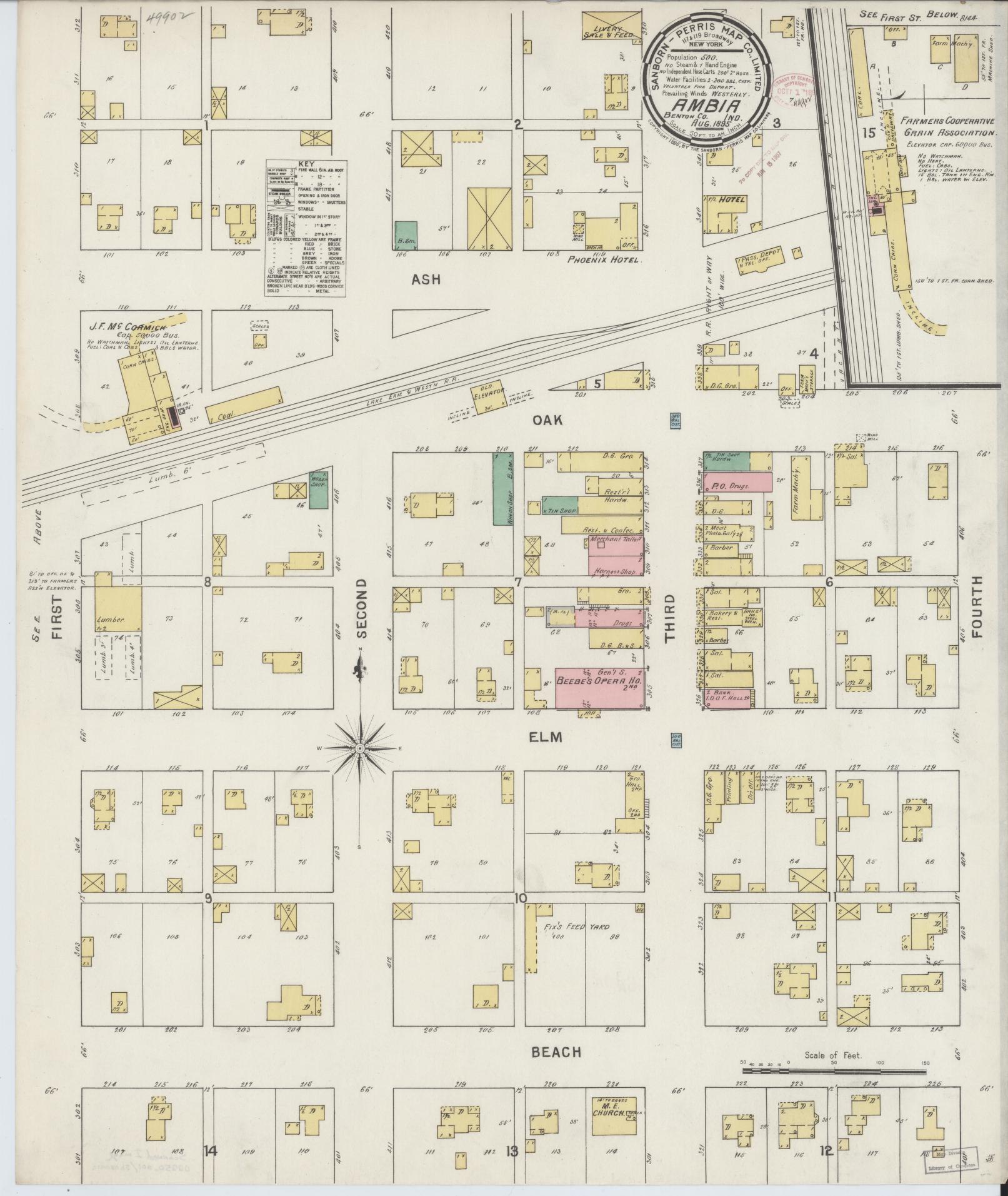 Sanborn Fire Insurance Map from Ambia, Benton County, Indiana (1895), Sheet #0001 - Historic Sanborn Fire Insurance Map Print, vintage old map wall art, antique decor, genealogy gift, Indiana Indiana map