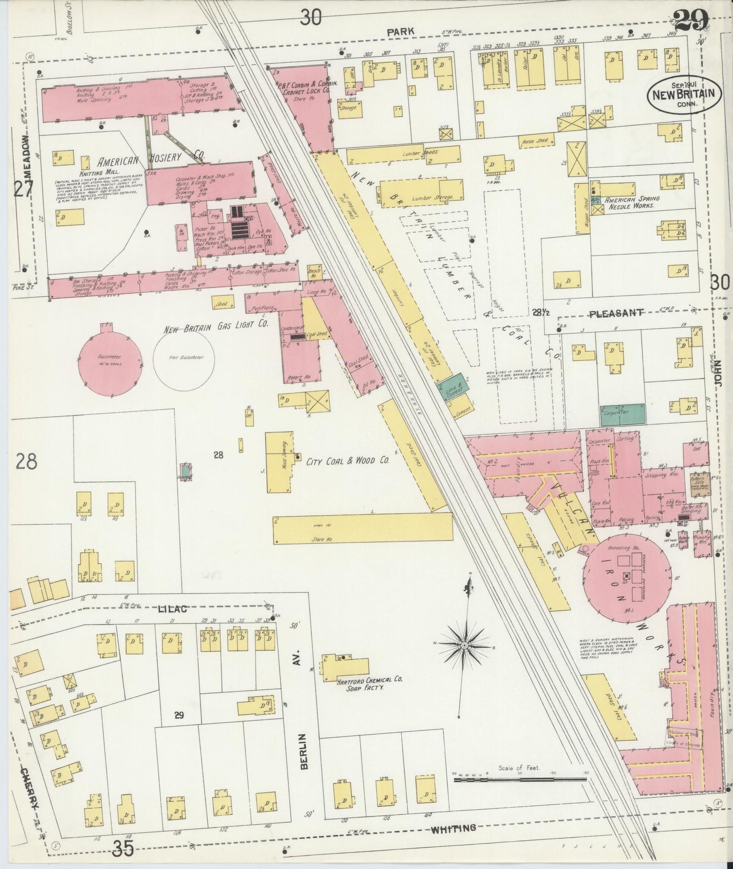 Sanborn Fire Insurance Map from New Britain, Hartford County, Connecticut (1901), Sheet #0029 - Complete Map Set gallery image, historic Sanborn map, vintage wall art, Connecticut Connecticut