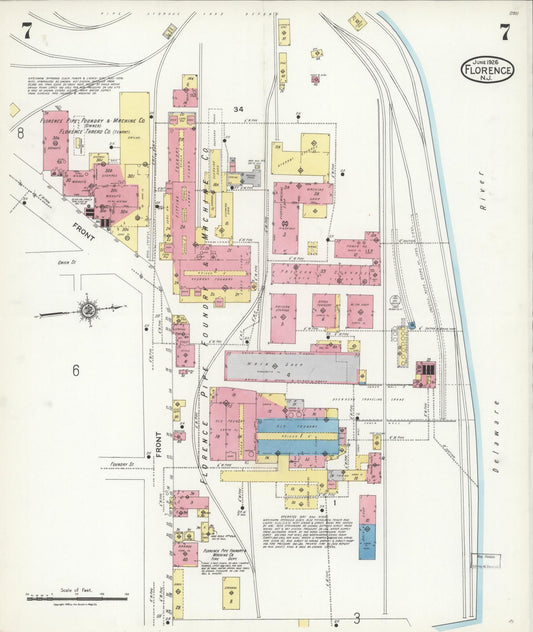 Sanborn Fire Insurance Map from Florence, Burlington County, New Jersey (1926), Sheet #0007 - Historic Sanborn Fire Insurance Map Print, vintage old map wall art, antique decor, genealogy gift, New Jersey New Jersey map