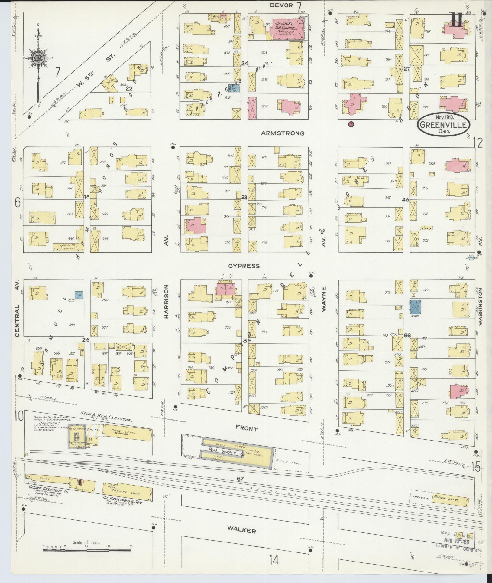 Sanborn Fire Insurance Map from Greenville, Darke County, Ohio (1910), Sheet #0011 - Complete Map Set gallery image, historic Sanborn map, vintage wall art, Ohio Ohio