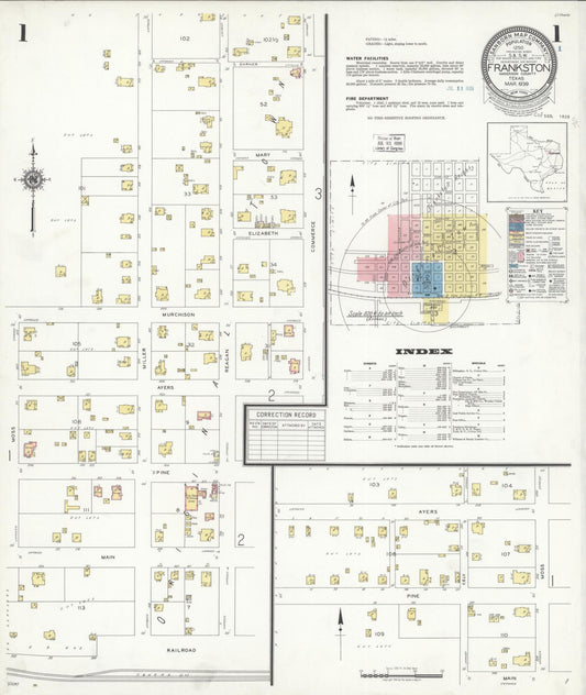 Sanborn Fire Insurance Map from Frankston, Anderson County, Texas (1939), Sheet #0001 - Complete Map Set gallery image, historic Sanborn map, vintage wall art, Texas Texas