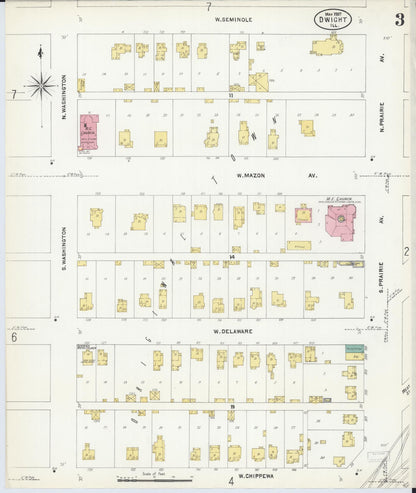 Sanborn Fire Insurance Map from Dwight, Livingston County, Illinois (1907), Sheet #0003 - Complete Map Set gallery image, historic Sanborn map, vintage wall art, Illinois Illinois