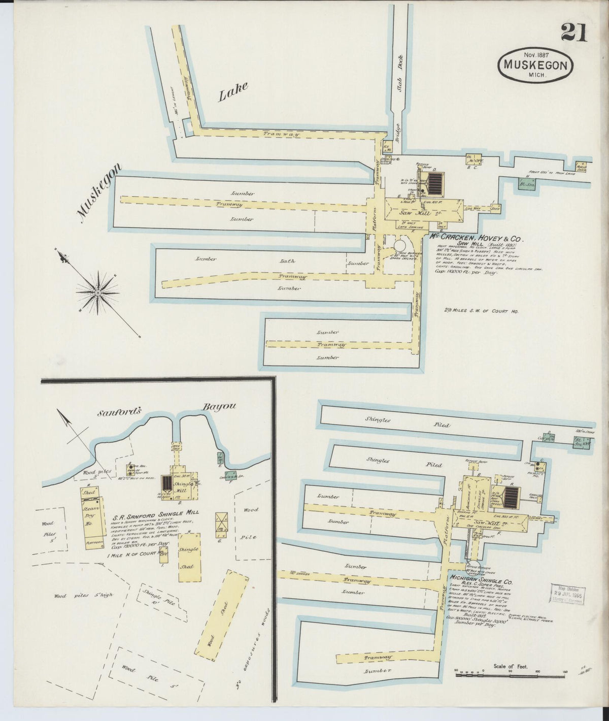 Sanborn Fire Insurance Map from Muskegon, Muskegon County, Michigan (1887), Sheet #0021 - Historic Sanborn Fire Insurance Map Print, vintage old map wall art, antique decor, genealogy gift, Michigan Michigan map