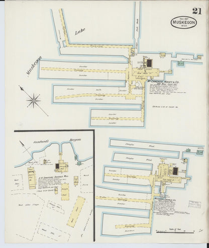 Sanborn Fire Insurance Map from Muskegon, Muskegon County, Michigan (1887), Sheet #0021 - Historic Sanborn Fire Insurance Map Print, vintage old map wall art, antique decor, genealogy gift, Michigan Michigan map