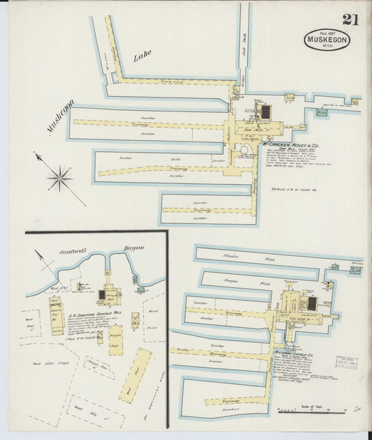 Sanborn Fire Insurance Map from Muskegon, Muskegon County, Michigan (1887), Sheet #0021 - Historic Sanborn Fire Insurance Map Print, vintage old map wall art, antique decor, genealogy gift, Michigan Michigan map