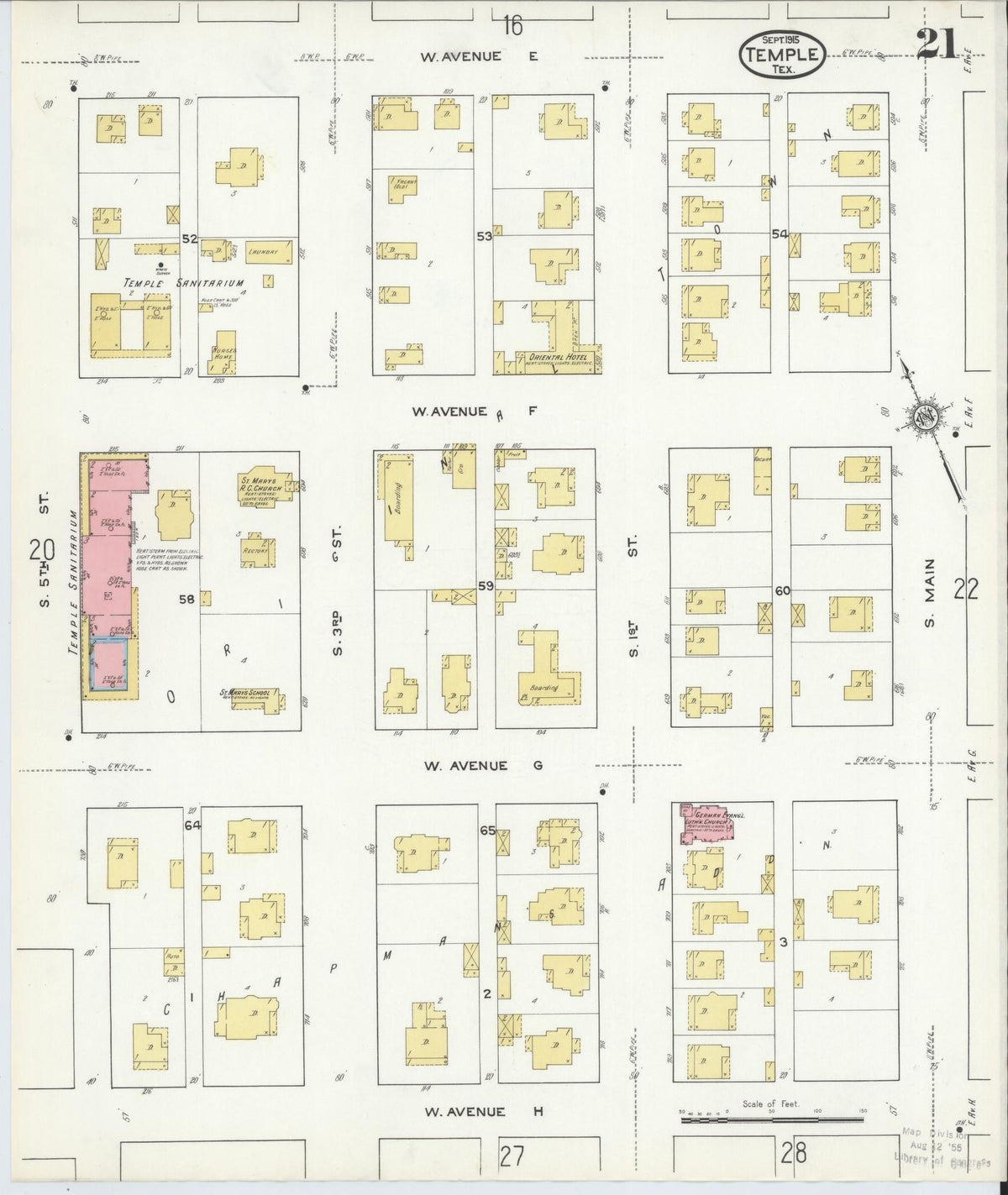 Sanborn Fire Insurance Map from Temple, Bell County, Texas (1915), Sheet #0021 - Complete Map Set gallery image, historic Sanborn map, vintage wall art, Texas Texas