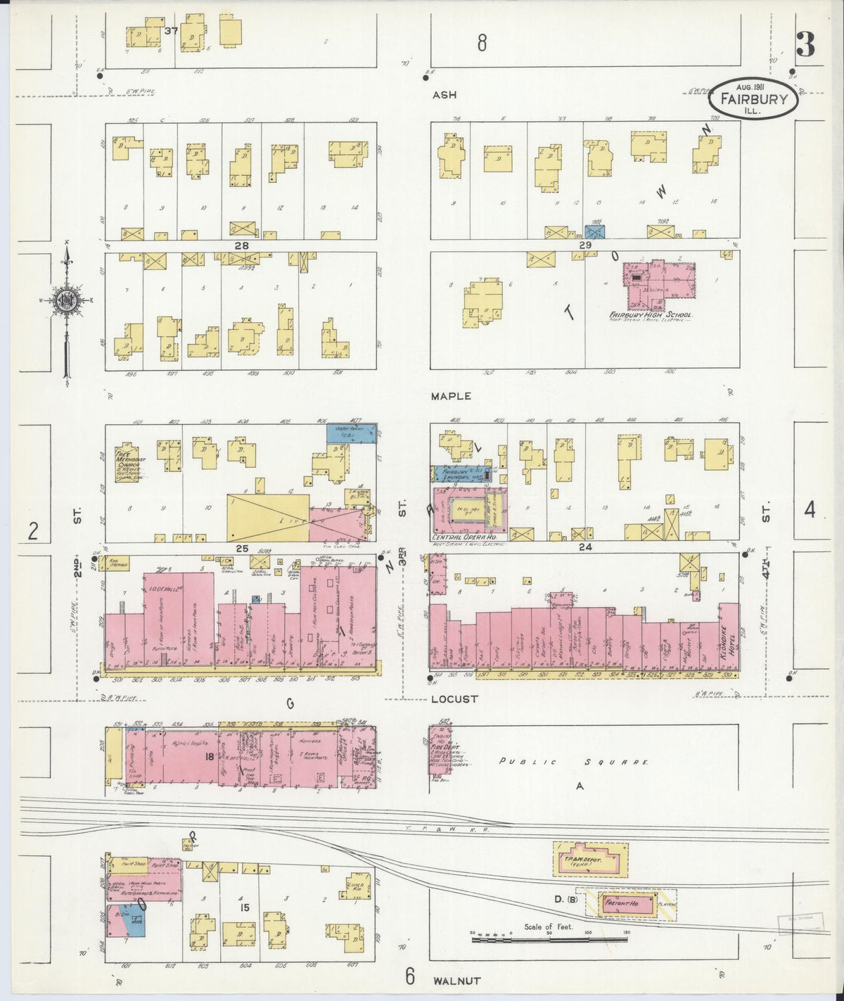 Sanborn Fire Insurance Map from Fairbury, Livingston County, Illinois (1911), Sheet #0003 - Historic Sanborn Fire Insurance Map Print, vintage old map wall art, antique decor, genealogy gift, Illinois Illinois map