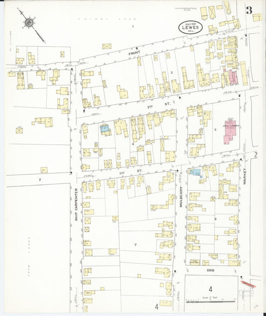 Sanborn Fire Insurance Map from Lewes, Sussex County, Delaware (1910), Sheet #0003 - Historic Sanborn Fire Insurance Map Print, vintage old map wall art, antique decor, genealogy gift, Delaware Delaware map