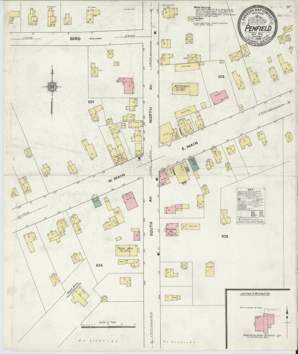 Sanborn Fire Insurance Map from Penfield, Monroe County, New York (1909), Sheet #0001 - Historic Sanborn Fire Insurance Map Print, vintage old map wall art, antique decor, genealogy gift, New York New York map
