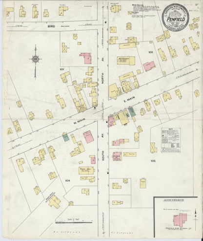 Sanborn Fire Insurance Map from Penfield, Monroe County, New York (1909), Sheet #0001 - Historic Sanborn Fire Insurance Map Print, vintage old map wall art, antique decor, genealogy gift, New York New York map