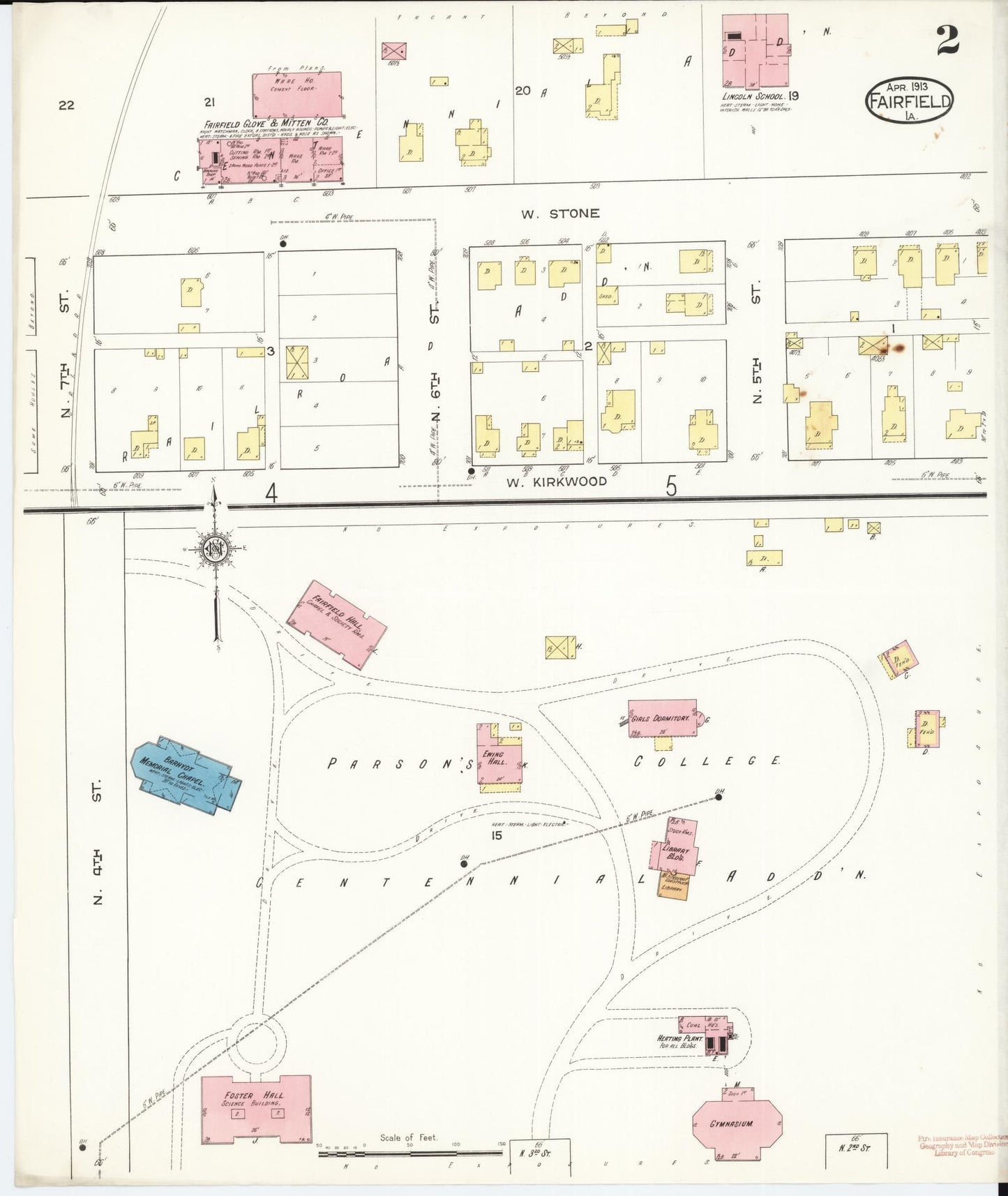 Sanborn Fire Insurance Map from Fairfield, Jefferson County, Iowa (1913), Sheet #0002 - Historic Sanborn Fire Insurance Map Print, vintage old map wall art