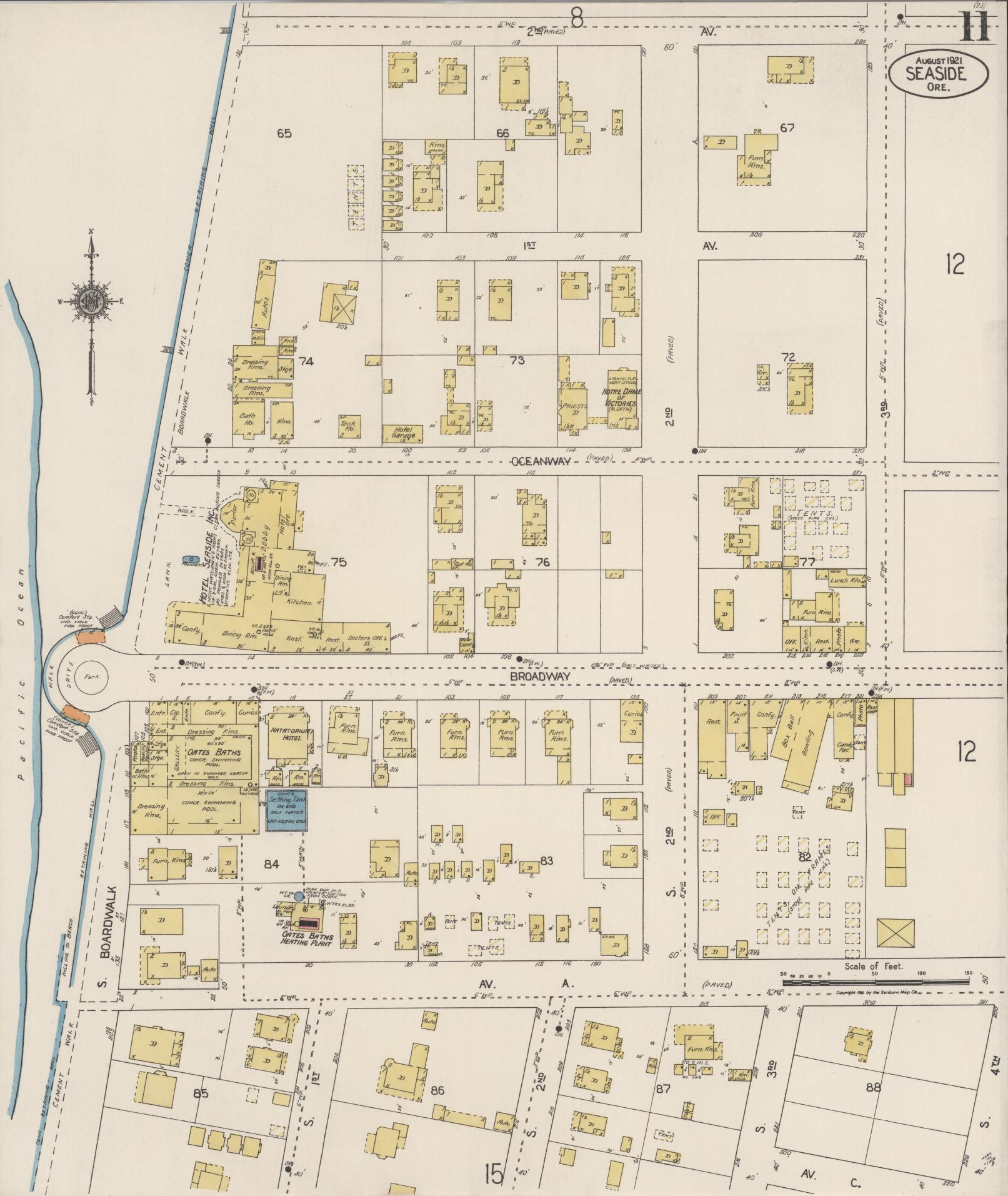 Sanborn Fire Insurance Map from Seaside, Clatsop County, Oregon (1921), Sheet #0011 - Complete Map Set gallery image, historic Sanborn map, vintage wall art, Oregon Oregon