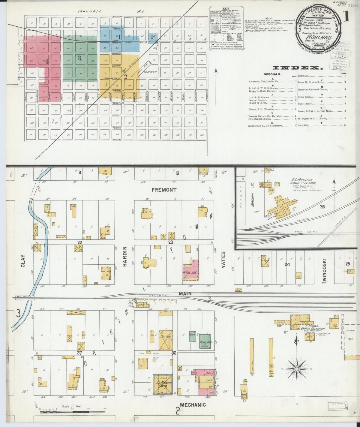 Sanborn Fire Insurance Map from Ashland, Cass County, Illinois (1900), Sheet #0001 - Complete Map Set gallery image, historic Sanborn map, vintage wall art, Illinois Illinois