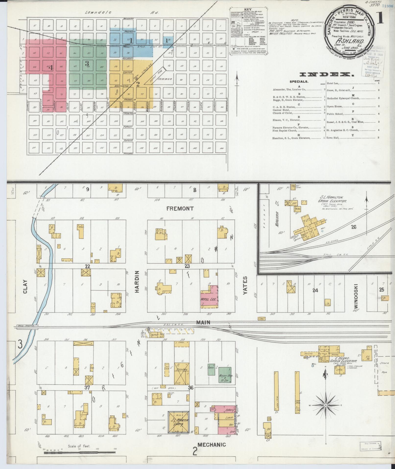 Sanborn Fire Insurance Map from Ashland, Cass County, Illinois (1900), Sheet #0001 - Complete Map Set gallery image, historic Sanborn map, vintage wall art, Illinois Illinois