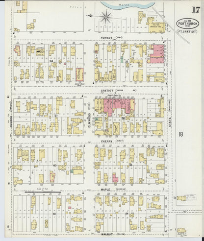 Sanborn Fire Insurance Map from Port Huron, Saint Clair County, Michigan (1898), Sheet #0017 - Complete Map Set gallery image, historic Sanborn map, vintage wall art, Michigan Michigan