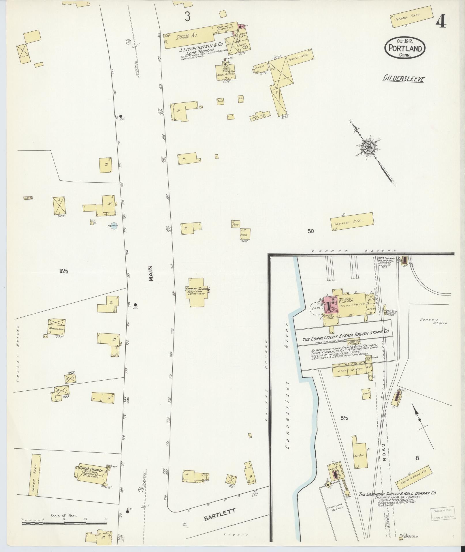 Sanborn Fire Insurance Map from Portland, Middlesex County, Connecticut (1912), Sheet #0004 - Historic Sanborn Fire Insurance Map Print, vintage old map wall art, antique decor, genealogy gift, Connecticut Connecticut map