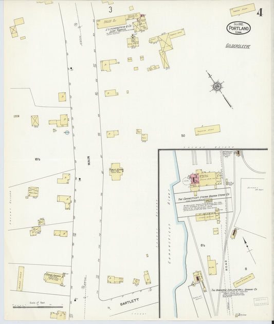Sanborn Fire Insurance Map from Portland, Middlesex County, Connecticut (1912), Sheet #0004 - Historic Sanborn Fire Insurance Map Print, vintage old map wall art, antique decor, genealogy gift, Connecticut Connecticut map