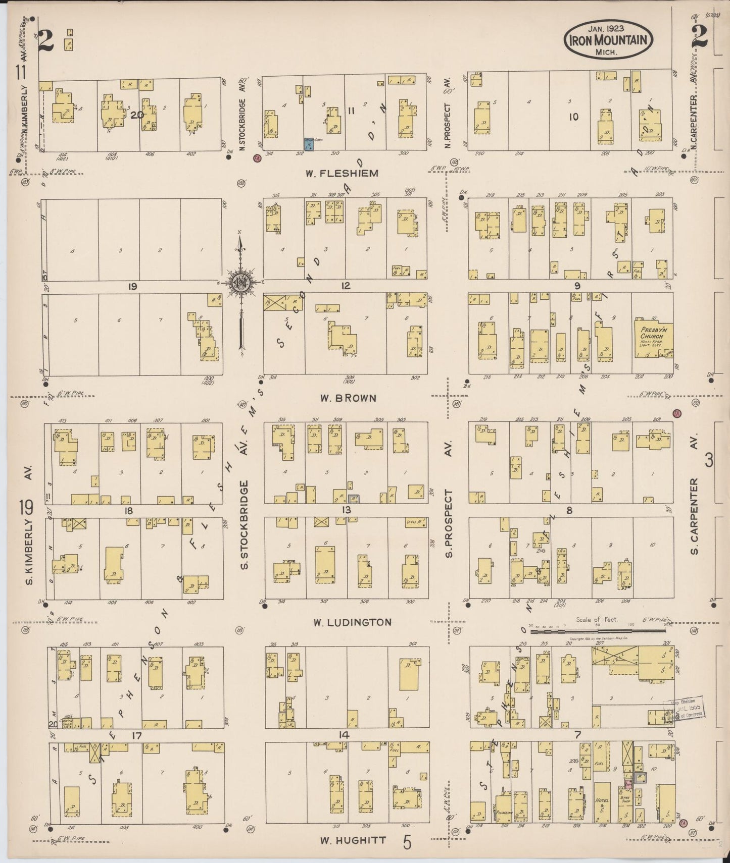 Sanborn Fire Insurance Map from Iron Mountain, Dickinson County, Michigan (1923), Sheet #0002 - Complete Map Set gallery image, historic Sanborn map, vintage wall art, Michigan Michigan