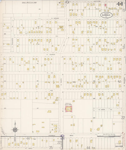 Sanborn Fire Insurance Map from Glendale, Los Angeles County, California (1919), Sheet #0044 - Historic Sanborn Fire Insurance Map Print, vintage old map wall art, antique decor, genealogy gift, California California map