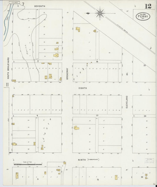 Sanborn Fire Insurance Map from Perry, Noble County, Oklahoma (1898), Sheet #0012 - Historic Sanborn Fire Insurance Map Print, vintage old map wall art, antique decor, genealogy gift, Oklahoma Oklahoma map
