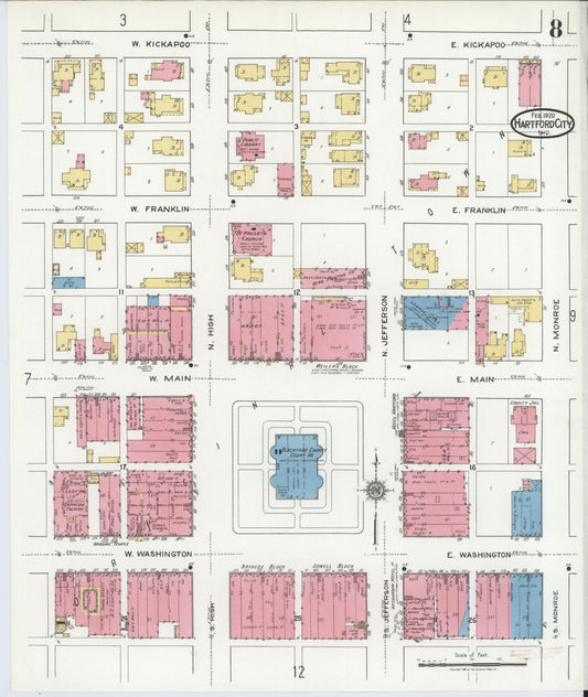Sanborn Fire Insurance Map from Hartford City, Blackford County, Indiana (1920), Sheet #0008 - Historic Sanborn Fire Insurance Map Print, vintage old map wall art, antique decor, genealogy gift, Indiana Indiana map