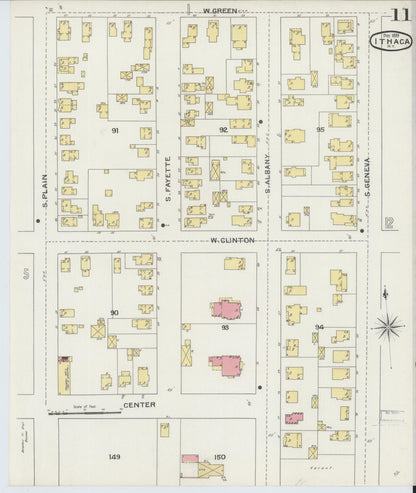 Sanborn Fire Insurance Map from Ithaca, Tompkins County, New York (1893), Sheet #0011 - Historic Sanborn Fire Insurance Map Print, vintage old map wall art, antique decor, genealogy gift, New York New York map