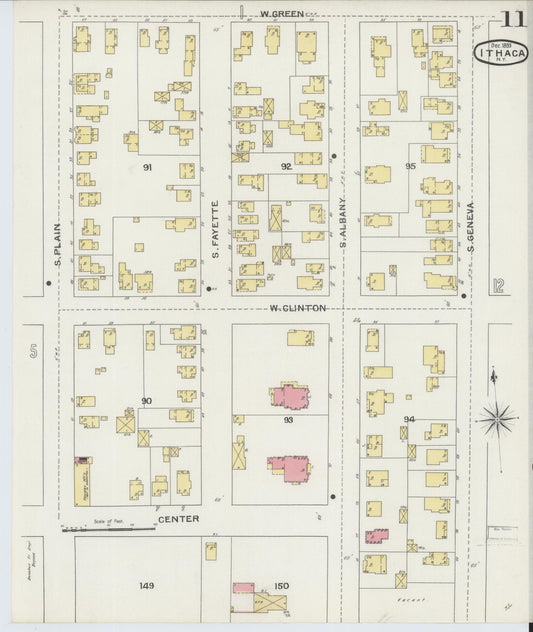 Sanborn Fire Insurance Map from Ithaca, Tompkins County, New York (1893), Sheet #0011 - Historic Sanborn Fire Insurance Map Print, vintage old map wall art, antique decor, genealogy gift, New York New York map