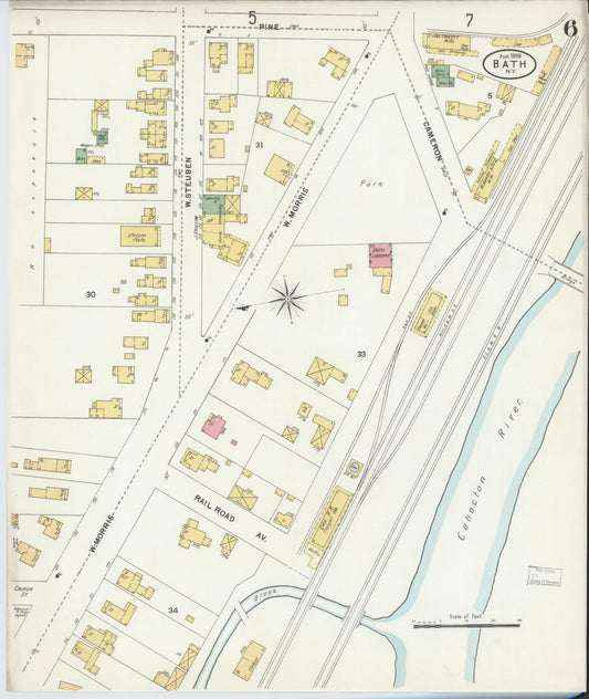Sanborn Fire Insurance Map from Bath, Steuben County, New York (1898), Sheet #0006 - Historic Sanborn Fire Insurance Map Print, vintage old map wall art, antique decor, genealogy gift, New York New York map