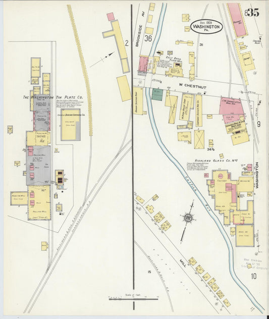 Sanborn Fire Insurance Map from Washington, Washington County, Pennsylvania (1909), Sheet #0035 - Historic Sanborn Fire Insurance Map Print, vintage old map wall art, antique decor, genealogy gift, Sanborn Fire Insurance Map from Washington Washington map