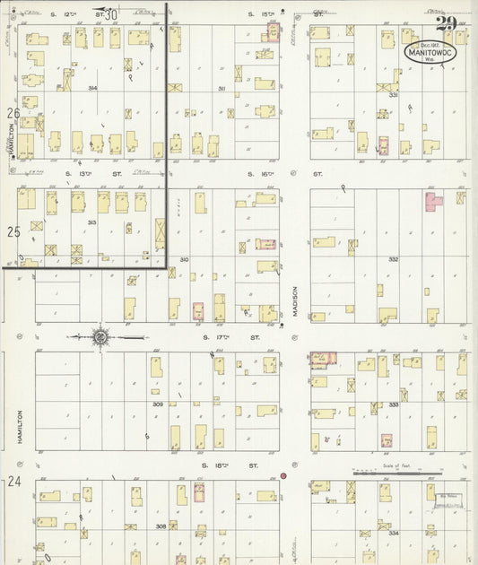 Sanborn Fire Insurance Map from Manitowoc, Manitowoc County, Wisconsin (1912), Sheet #0029 - Historic Sanborn Fire Insurance Map Print, vintage old map wall art, antique decor, genealogy gift, Wisconsin Wisconsin map