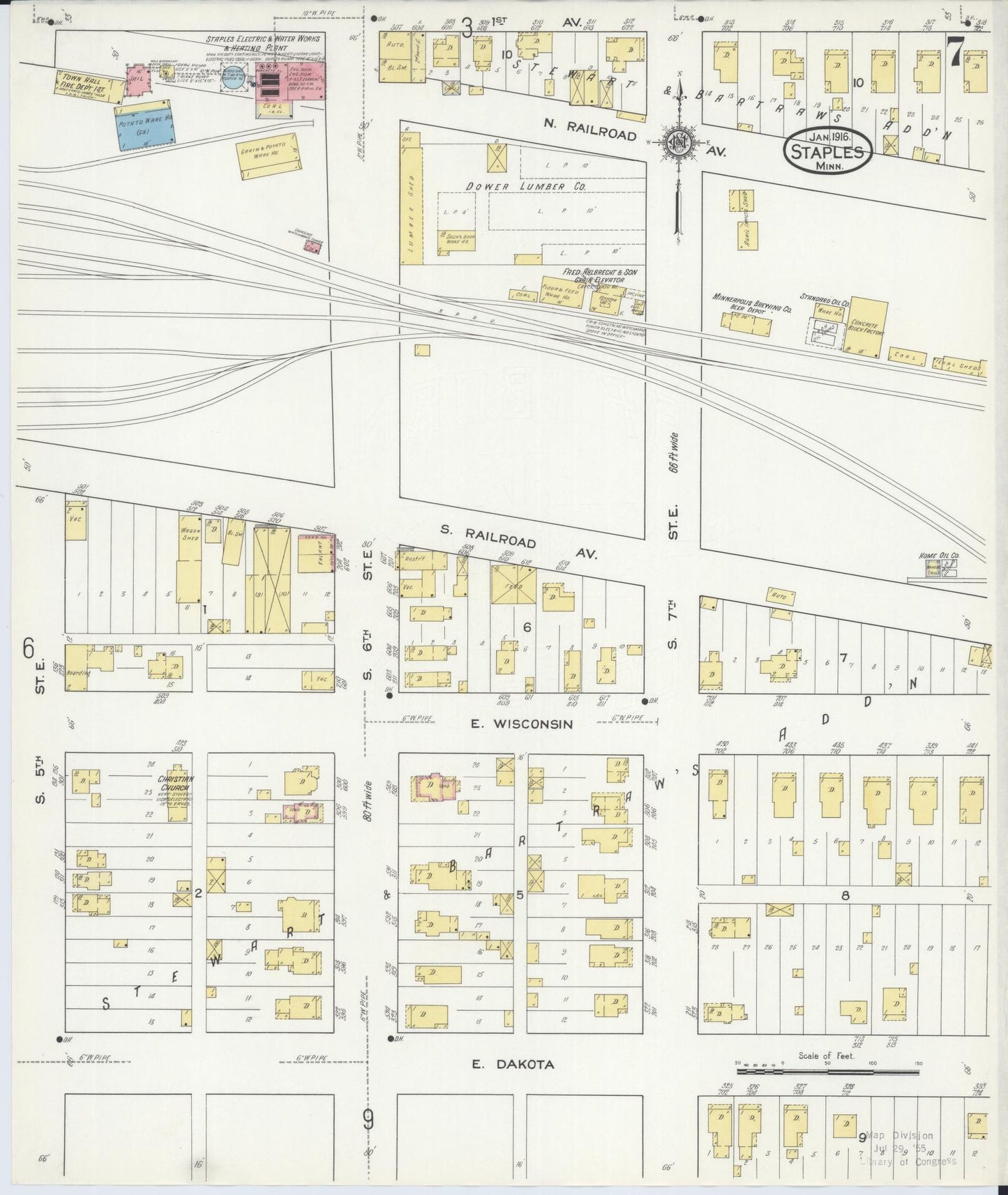 Sanborn Fire Insurance Map from Staples, Todd County, Minnesota (1916), Sheet #0007 - Complete Map Set gallery image, historic Sanborn map, vintage wall art, Minnesota Minnesota