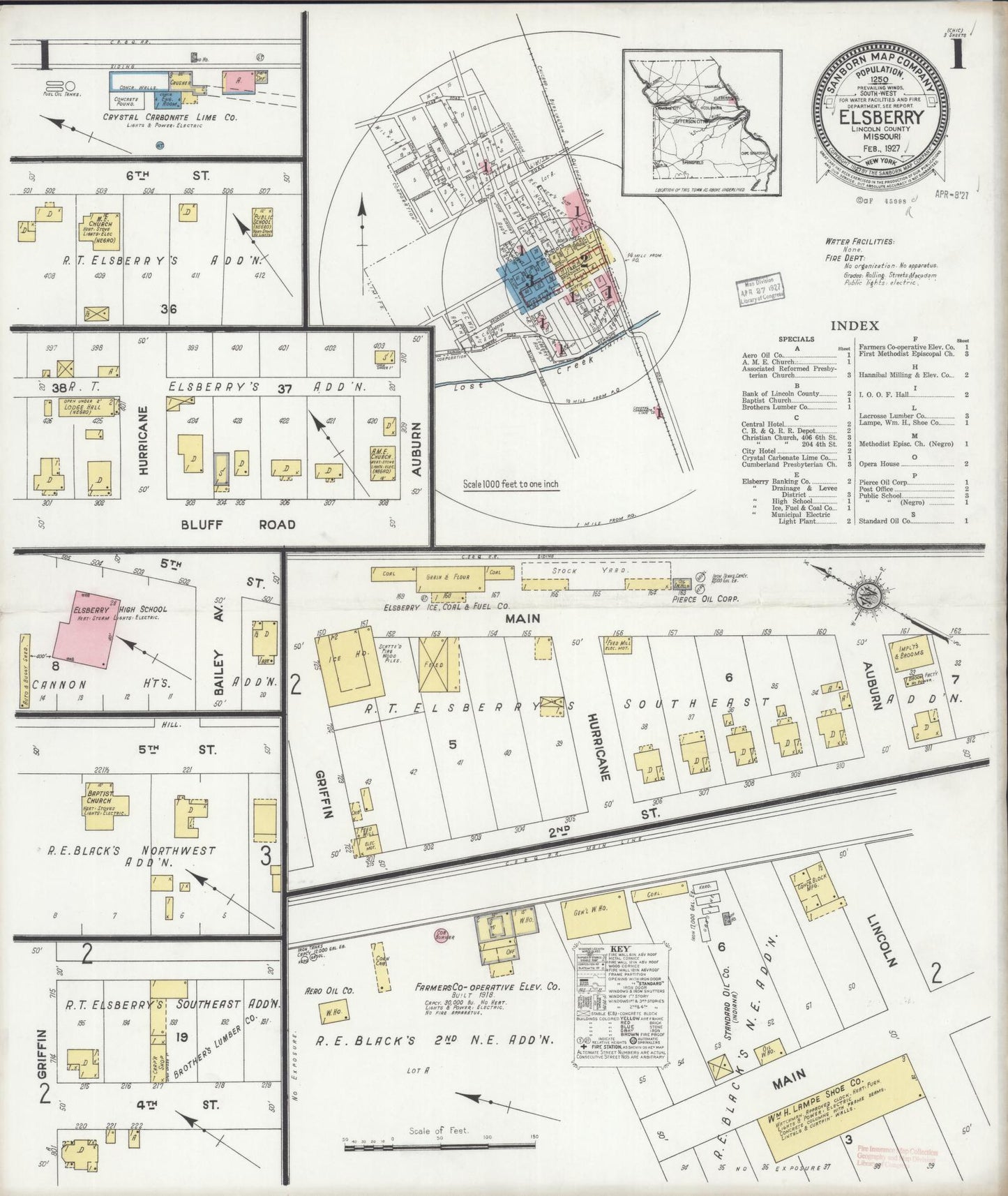Sanborn Fire Insurance Map from Elsberry, Lincoln County, Missouri (1927), Sheet #0001 - Historic Sanborn Fire Insurance Map Print, vintage old map wall art, antique decor, genealogy gift, Missouri Missouri map