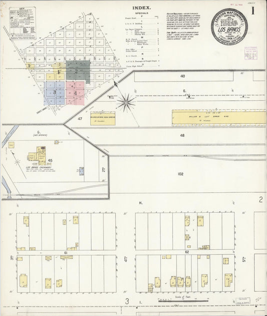 Sanborn Fire Insurance Map from Los Banos, Merced County, California (1908), Sheet #0001 - Complete Map Set gallery image, historic Sanborn map, vintage wall art, California California