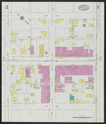 Sanborn Fire Insurance Map from Attalla, Etowah County, Alabama (1925), Sheet #0002 - Complete Map Set gallery image, historic Sanborn map, vintage wall art, Alabama Alabama
