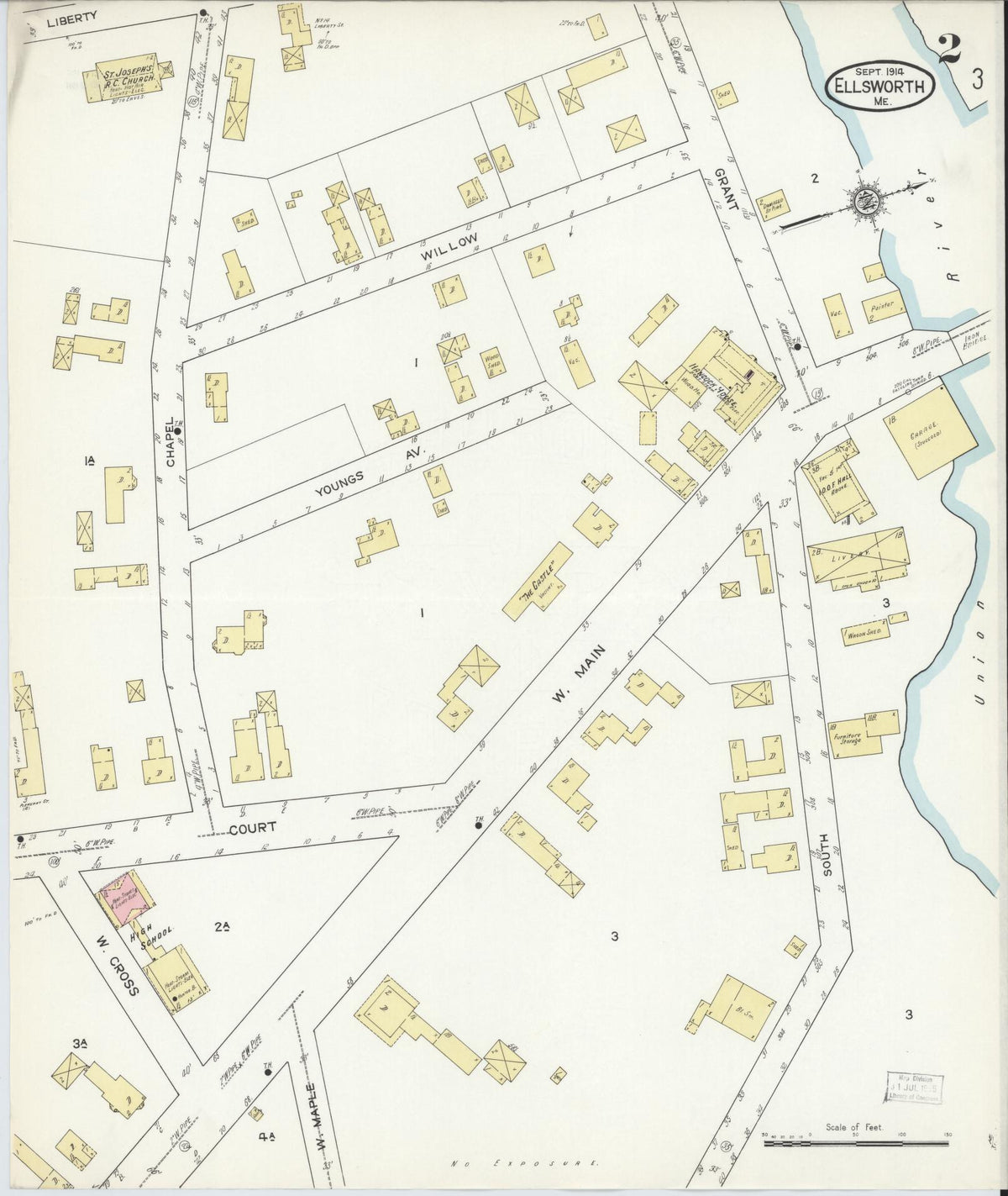 Sanborn Fire Insurance Map from Ellsworth, Hancock County, Maine (1914), Sheet #0002 - Complete Map Set gallery image, historic Sanborn map, vintage wall art, Maine Maine