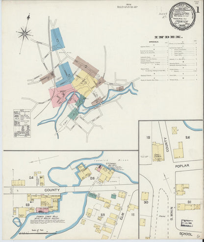 Sanborn Fire Insurance Map from Ipswich, Essex County, Massachusetts (1892), Sheet #0001 - Complete Map Set gallery image, historic Sanborn map, vintage wall art, Massachusetts Massachusetts