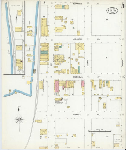 Sanborn Fire Insurance Map from Eustis, Lake County, Florida (1906), Sheet #0003 - Complete Map Set gallery image, historic Sanborn map, vintage wall art, Florida Florida