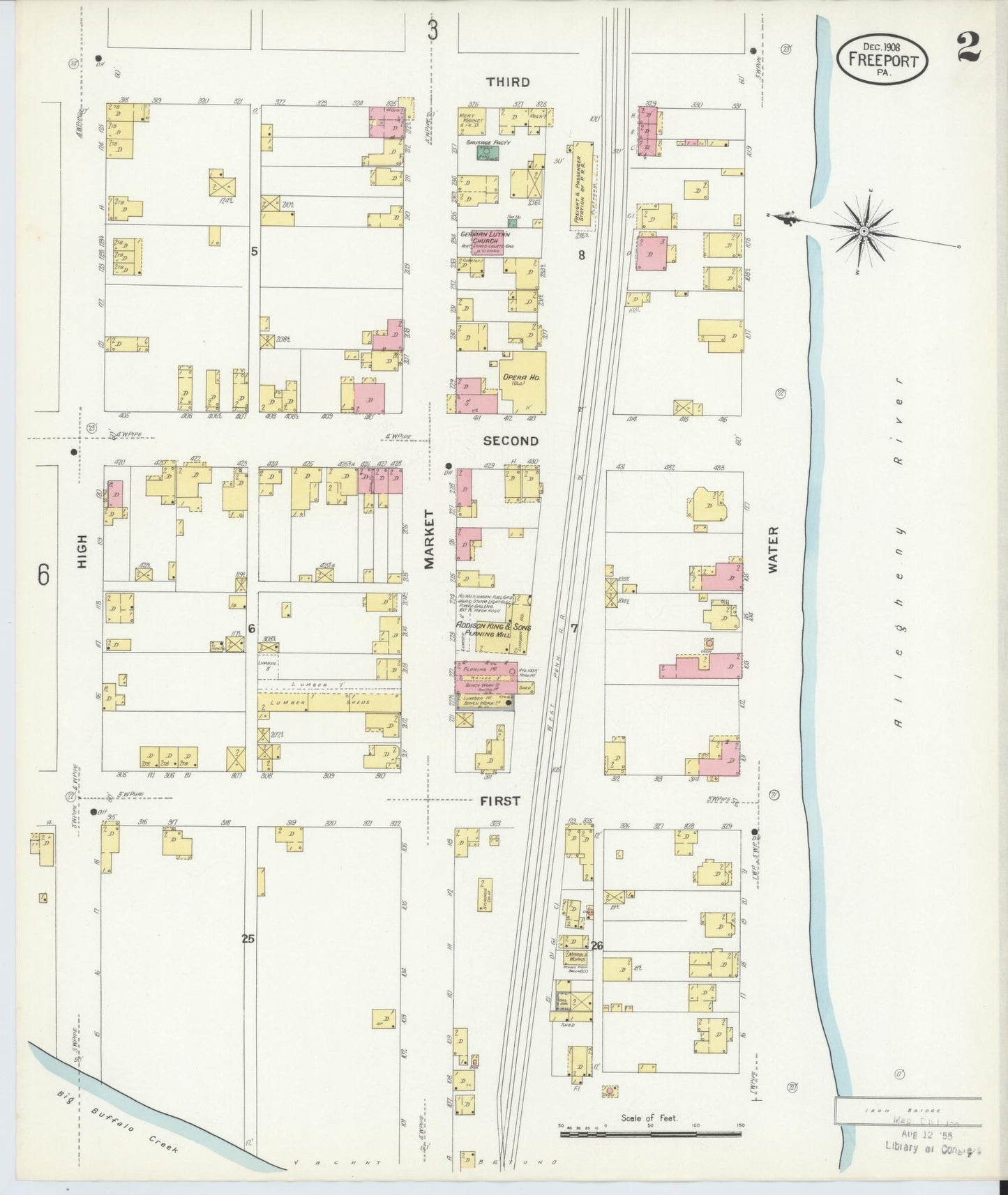 Sanborn Fire Insurance Map from Freeport, Armstrong County, Pennsylvania (1908), Sheet #0002 - Historic Sanborn Fire Insurance Map Print, vintage old map wall art, antique decor, genealogy gift, Pennsylvania Pennsylvania map