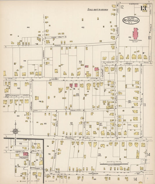 Sanborn Fire Insurance Map from Reidsville, Rockingham County, North Carolina (1922), Sheet #0013 - Historic Sanborn Fire Insurance Map Print, vintage old map wall art, antique decor, genealogy gift, North Carolina North Carolina map