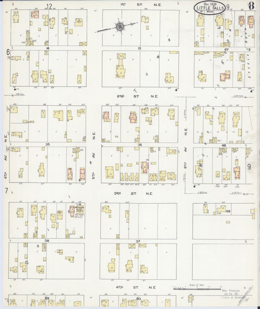 Sanborn Fire Insurance Map from Little Falls, Morrison County, Minnesota (1909), Sheet #0008 - Historic Sanborn Fire Insurance Map Print, vintage old map wall art, antique decor, genealogy gift, Minnesota Minnesota map