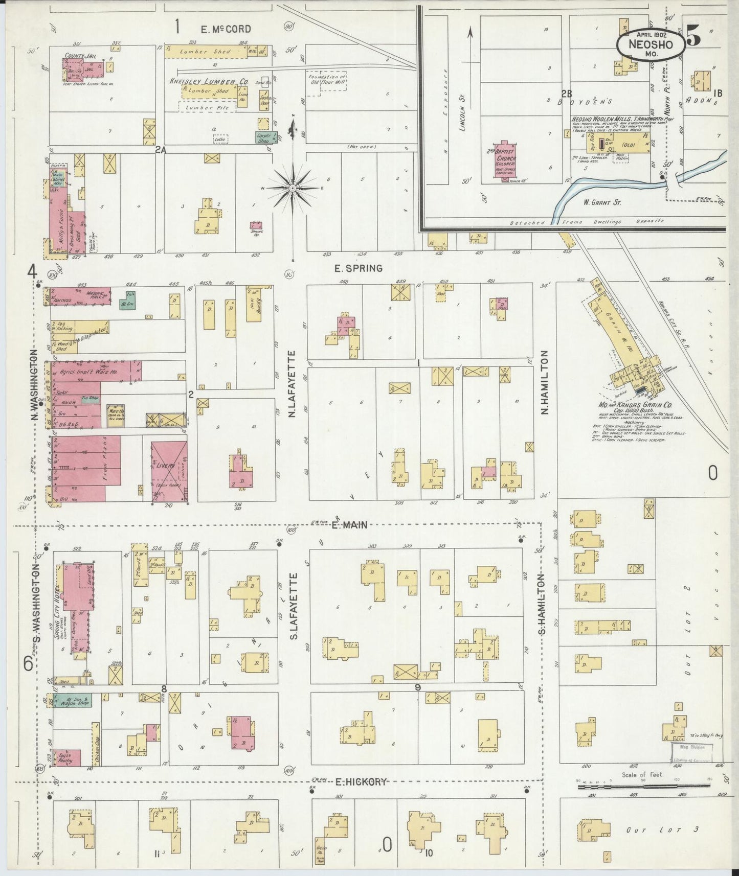 Sanborn Fire Insurance Map from Neosho, Newton County, Missouri (1902), Sheet #0005 - Historic Sanborn Fire Insurance Map Print, vintage old map wall art, antique decor, genealogy gift, Missouri Missouri map