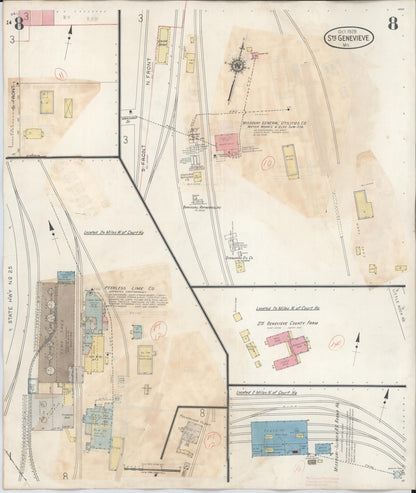 Sanborn Fire Insurance Map from Sainte Genevieve, Saint Genevieve County, Missouri (1945), Sheet #0008 - Historic Sanborn Fire Insurance Map Print, vintage old map wall art, antique decor, genealogy gift, Missouri Missouri map